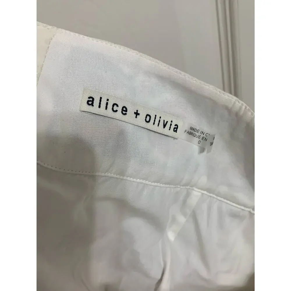 Alice + Olivia Earla embroidered cotton linen midi skirt floral pot ecru 0 $495‎